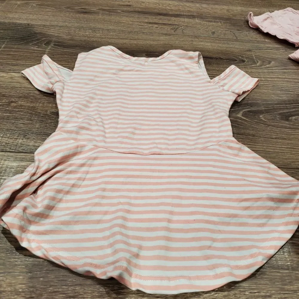 Girls Short Sleeve Tee Set Size 5T Pink and White Striped Tee 2 Pieces